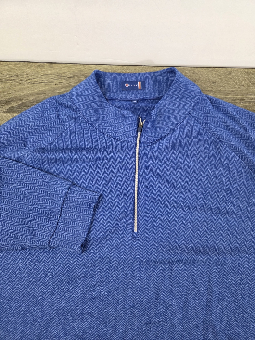 Stitch 1/4 Zip Pullover Golf Sweatshirt Men's XL Blue Stretch Long Sleeve Preppy